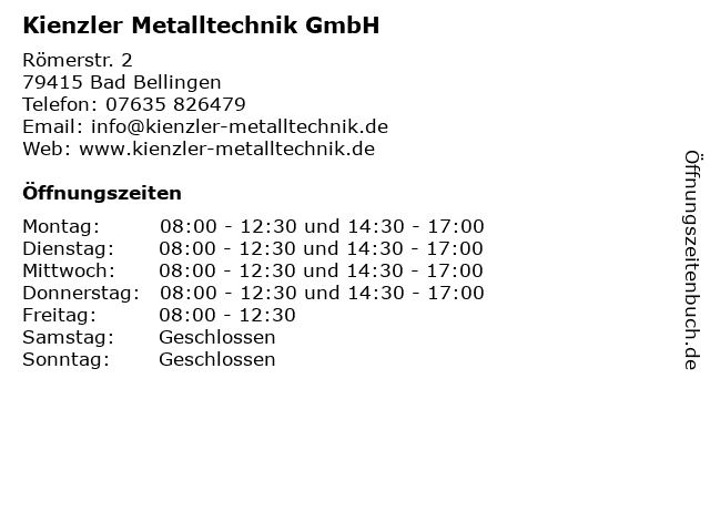 ᐅ Öffnungszeiten „Kienzler Metalltechnik GmbH ᐅ Öffnungszeiten „Kienzler Metalltechnik GmbH